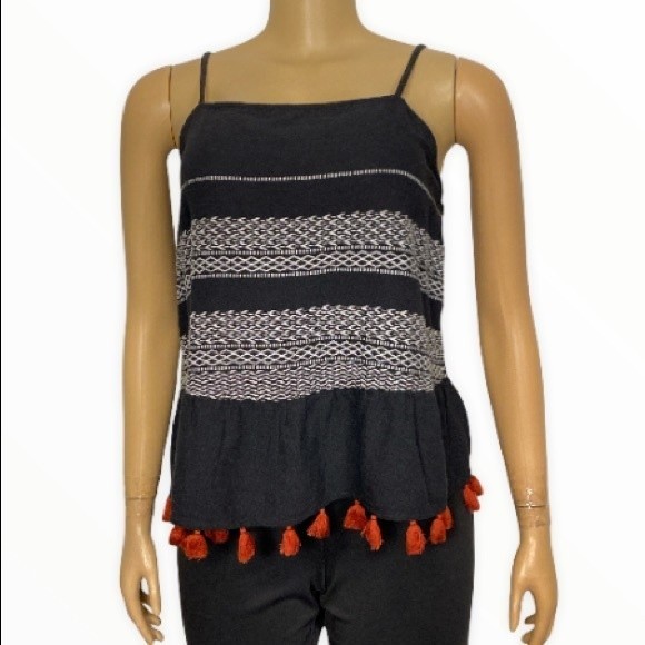 A.N.A Babydoll Tank Top Boho embroidered Black White Rust size M - Picture 14 of 14